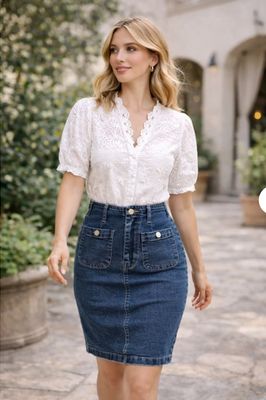Miss Bon skjørt  jeans blå.